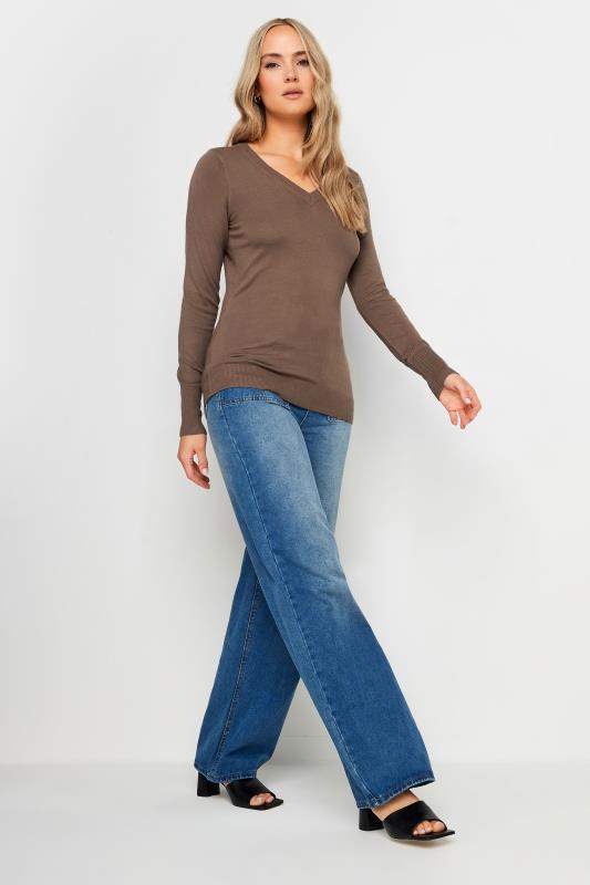 LTS Tall Brown V-neck Long Sleeve Jumper | Long Tall Sally 2