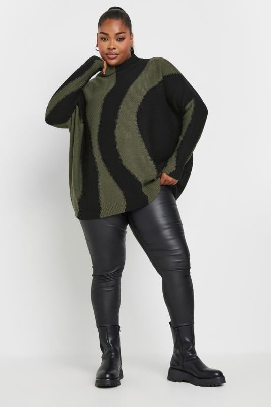 YOURS Plus Size Khaki Green Swirl Oversized Knitted Jumper | Yours Clothing 3