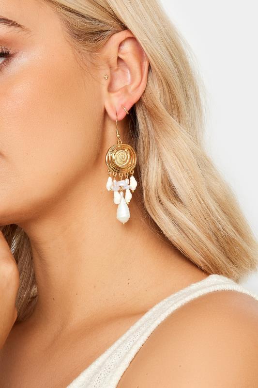 Gold Tone Shell Detail Statement Earrings 1