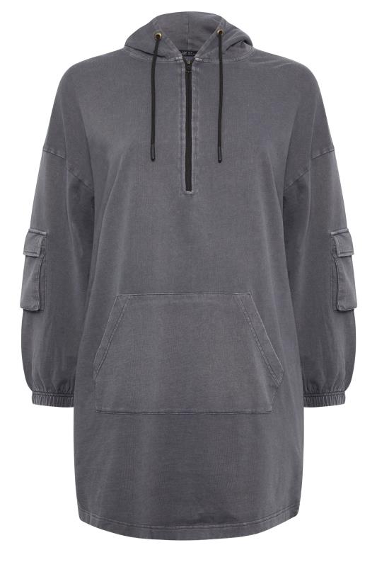 YOURS Plus Size Grey Acid Wash Cargo Longline Hoodie | Yours Clothing 8