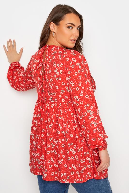 LIMITED COLLECTION Plus Size Red Floral Print Plunge Peplum Blouse | Yours Clothing 3