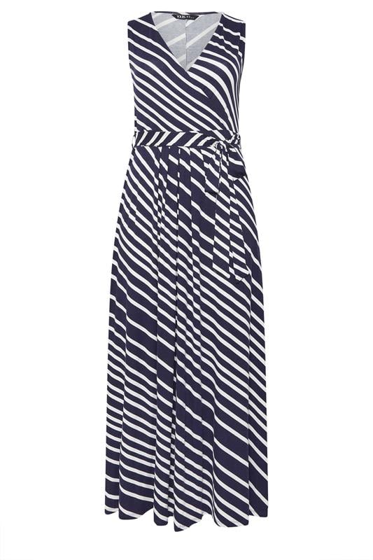 YOURS Plus Size Blue Strip Sleeveless Wrap Dress | Yours 5
