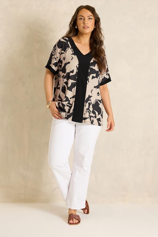 EVANS Plus Size Natural Floral Jersey Top | Evans 1