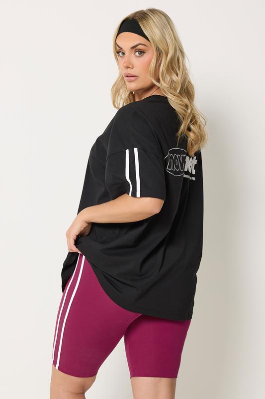YOURS ACTIVE Plus Size Red Side Contrast Stripe Shorts | Yours Clothing 2