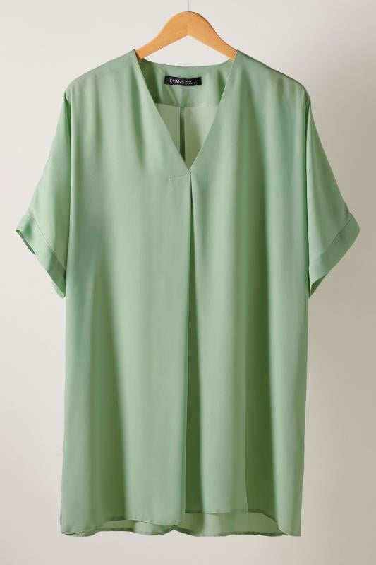 EVANS Plus Size Sage Green Pleat Front Blouse | Evans 5