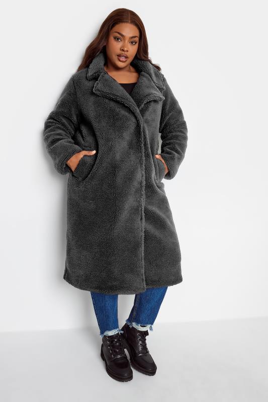 YOURS Plus Size Black Teddy Maxi Coat | Yours Clothing 2