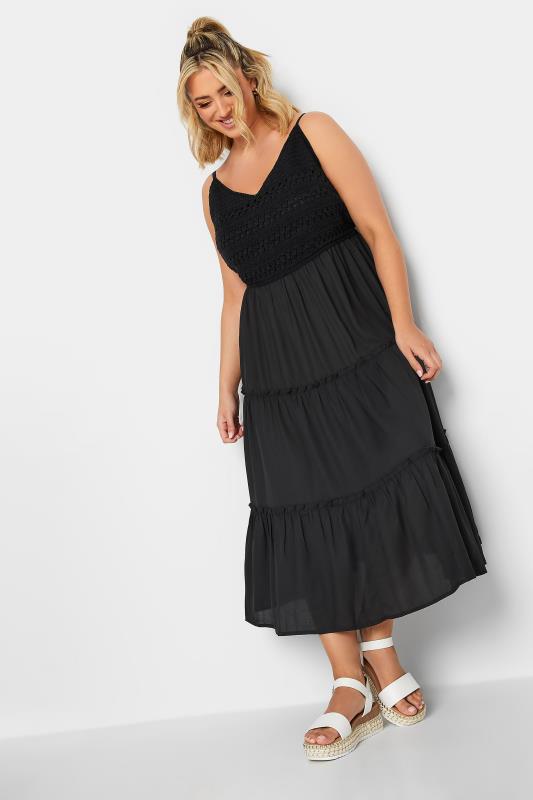 LIMITED COLLECTION Plus Size Black Crochet Tiered Midaxi Dress