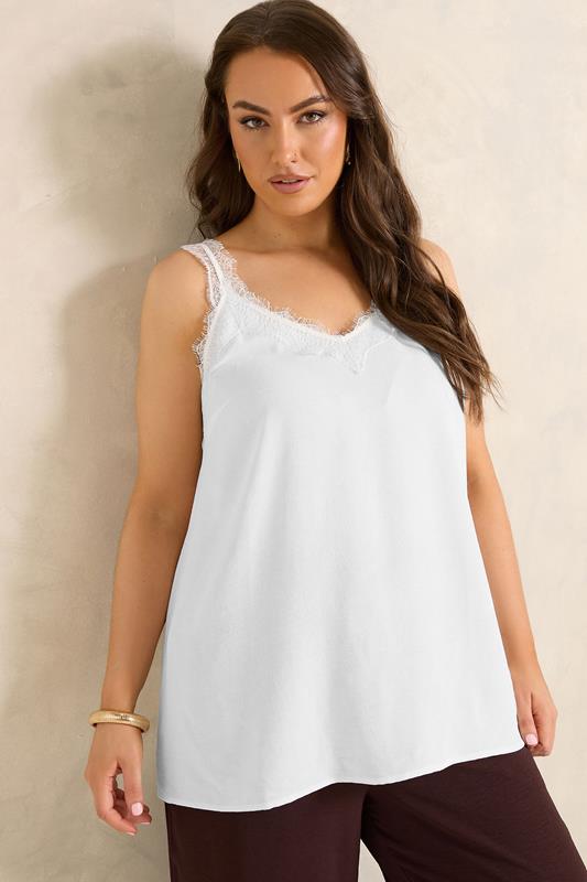  EVANS Curve Ivory White Lace Trim Cami Vest Top