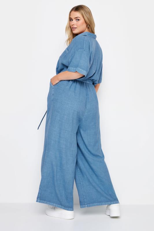 LIMITED COLLECTION Plus Size Blue Chambray Wide Leg Jumpsuit | Yours Clothing 4
