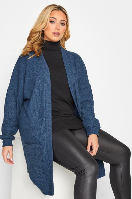 Plus Size Blue Ribbed Soft Touch Pocket Cardigan | Yours Clothing 4