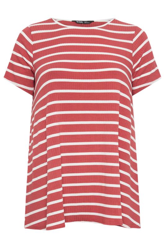 YOURS Plus Size Red Stripe Ribbed Swing T-Shirt | Yours Clothing 5