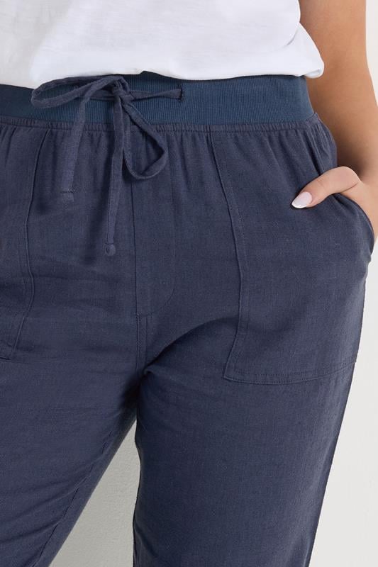 M&Co Navy Blue Linen Cropped Trousers | M&Co 4