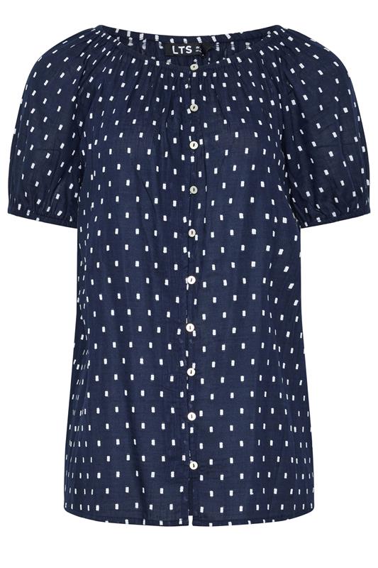 LTS Tall Navy Blue Polka Dot Cotton Dobby Top | Long Tall Sally 1