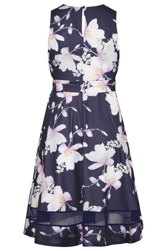 YOURS LONDON Plus Size Navy Blue Floral Mesh Panel Skater Dress | Yours Clothing 7