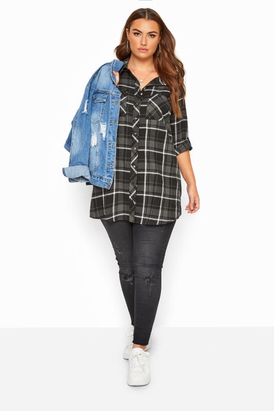 Green Check Studded Boyfriend Shirt | Yours Clothing