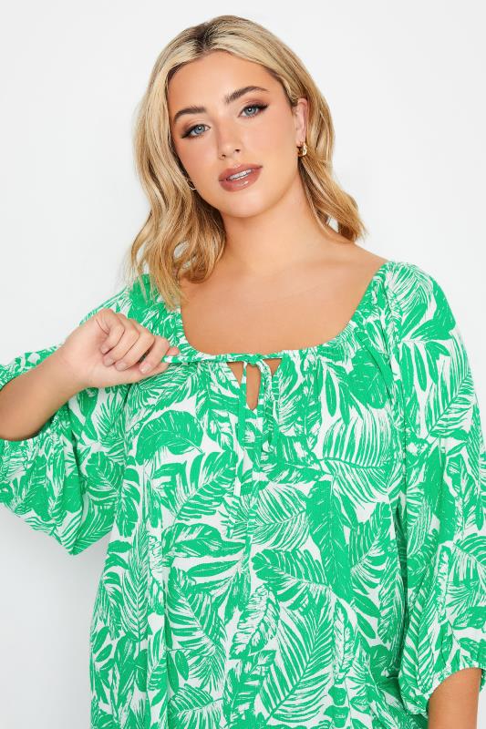 YOURS Plus Size Green Leaf Print Tie Neck Top | Yours Clothing 4