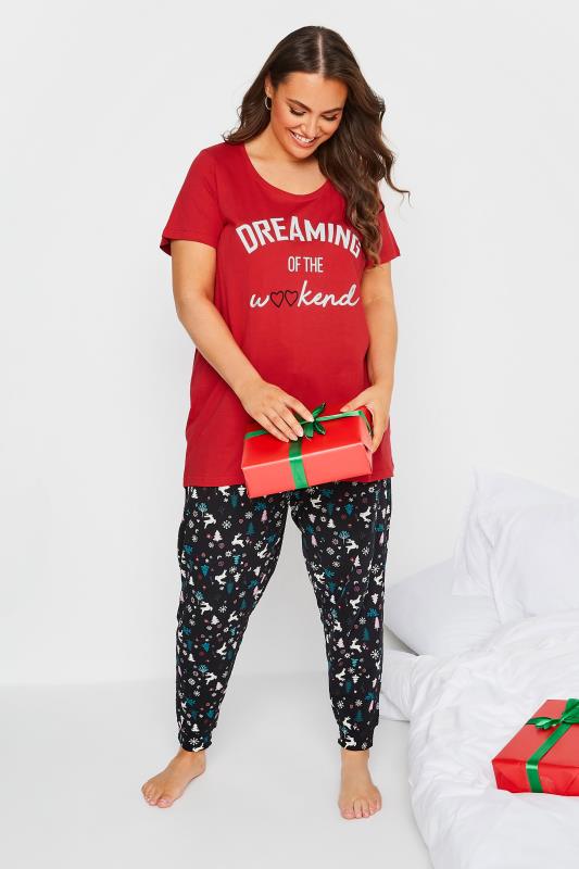 Plus Size Red 'Dreaming Of The Weekend' Slogan Pyjama Top | Yours Clothing	 3