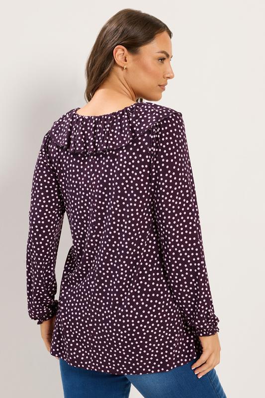 YOURS Plus Size Purple Polka Dot Frill Blouse | Yours Clothing 2