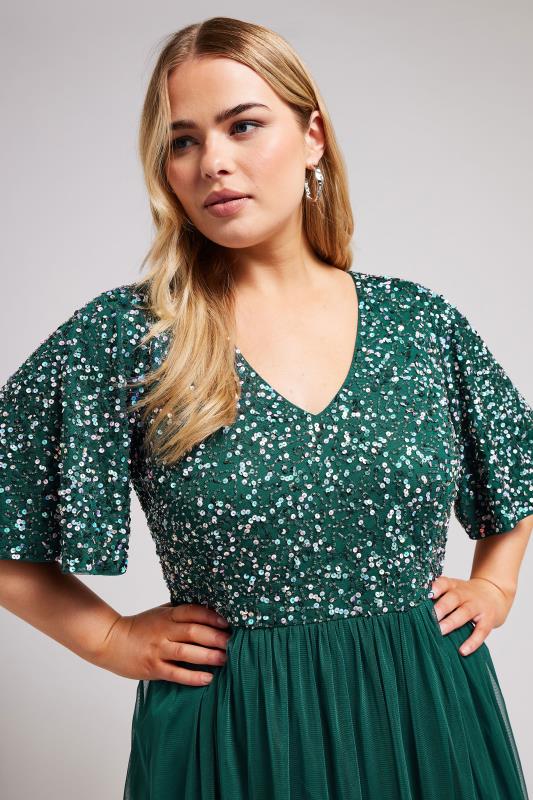 LUXE Plus Size Forest Green Sequin Hand Embellished Maxi Dress | Yours Clothing 4