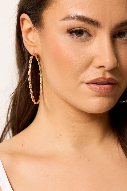 Gold Tone Twisted Large Hoop Earrings | Yours Clothing 2