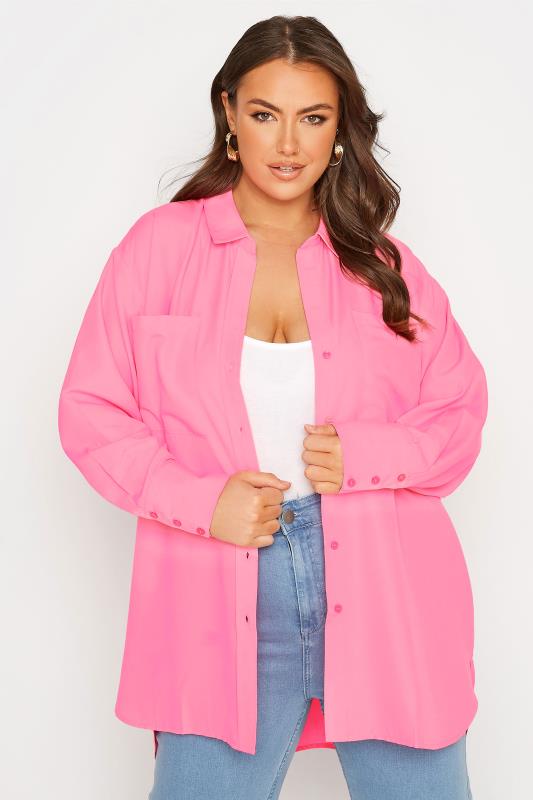  LIMITED COLLECTION Curve Neon Pink Oversized Boyfriend Shirt