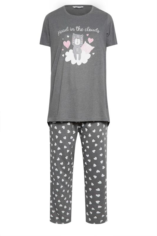 YOURS Curve Grey 'Head in the Clouds' Slogan Pyjama Set | Yours Clothing 6