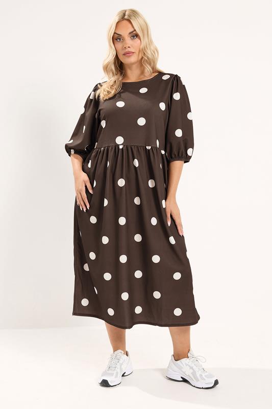 chocolate brown polka dot dress Womens Yours Curve Brown Limited Polka Dot Dress 22