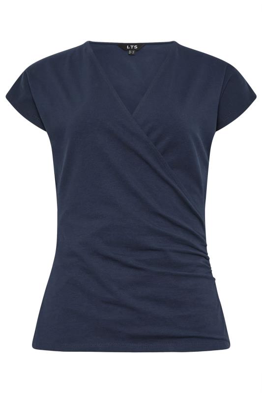LTS Tall Women's Navy Blue Short Sleeve Wrap Top | Long Tall Sally  5
