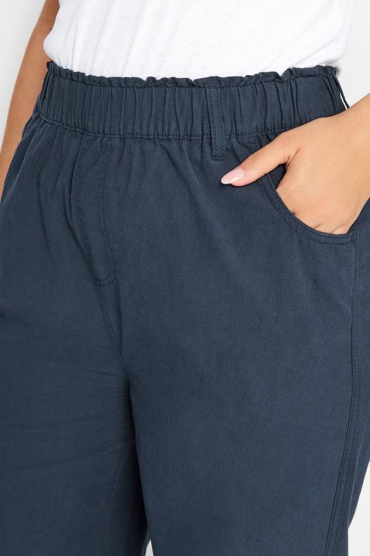 YOURS Plus Size Navy Blue Cool Cotton Wide Leg Trousers | Yours Clothing 4