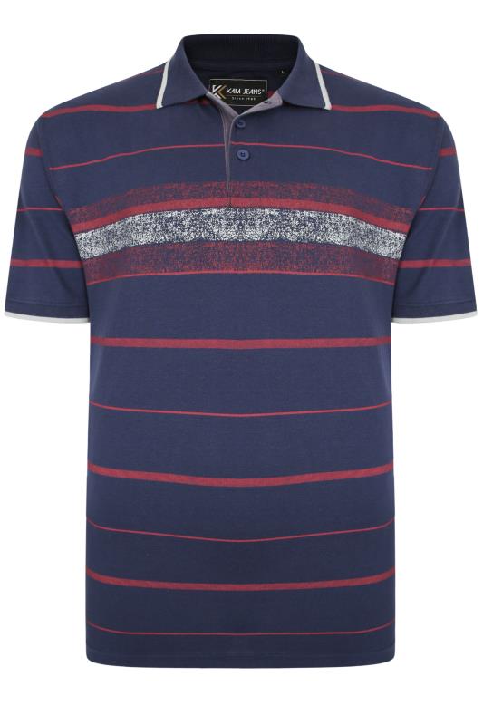 Men's  KAM Big & Tall Navy Blue Distressed Stripe Print Polo Shirt