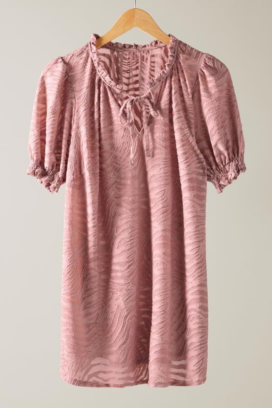 EVANS Plus Size Pink Burnout Print Tie Neck Blouse | Evans 5
