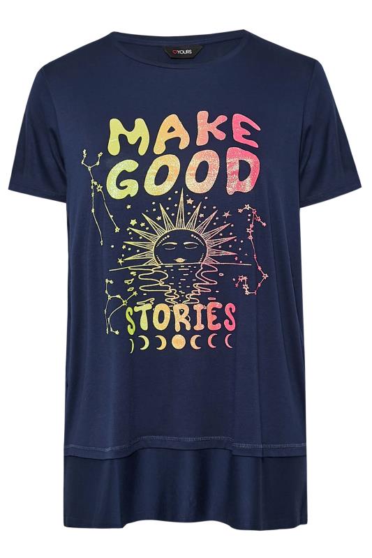 Plus Size Navy Blue 'Make Good Stories' Slogan T-Shirt | Yours Clothing  6