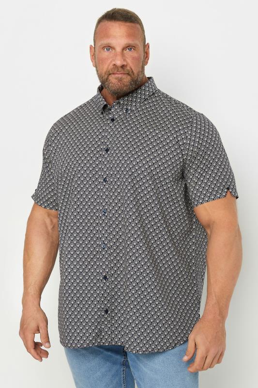 BEN SHERMAN Big & Tall Black Geometric Print Short Sleeve Shirt | BadRhino 1