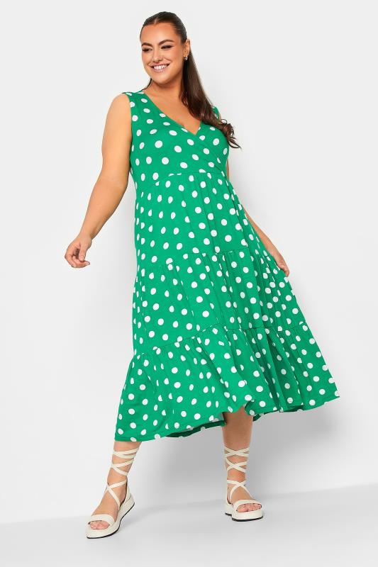 YOURS Plus Size Green Polka Dot Print Sleeveless Maxi Dress | Yours Clothing  2