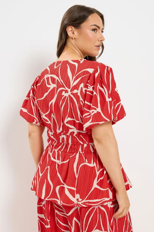YOURS Plus Size Red Floral Print Puff Sleeve Top | Yours Clothing 2