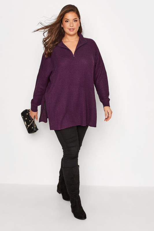 Plus Size Purple Zip Neck Jumper | Yours Clothing 2