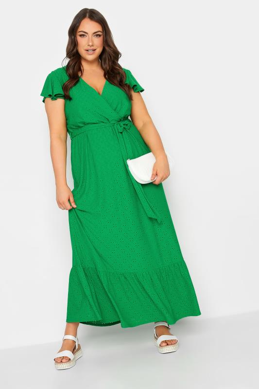 YOURS Curve Plus Size Green Purple Broderie Anglaise Maxi Dress | Yours Clothing  1