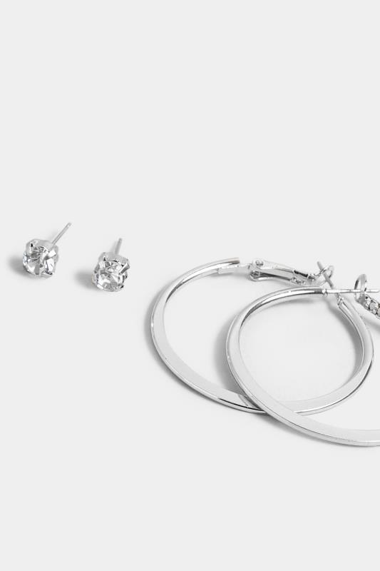 2 PACK Silver Stud Hoop Earrings Set | Yours Clothing 3
