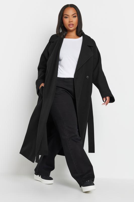 YOURS Plus Size Black Belted Wrap Maxi Coat | Yours Clothing 2