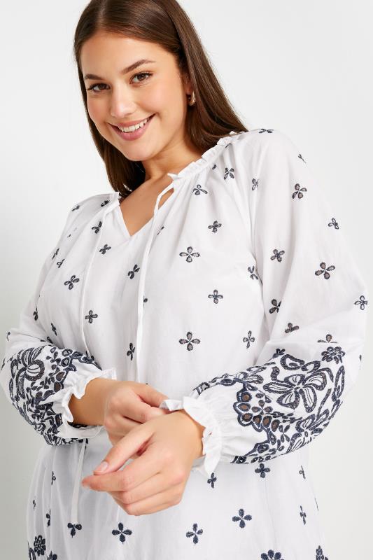 YOURS Plus Size White & Navy Blue Broderie Anglaise Blouse | Yours Clothing 5