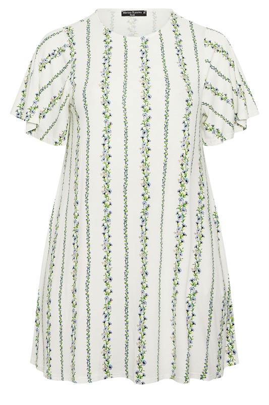 YOURS Plus Size White Floral Stripe Tunic Top | Yours Clothing 5
