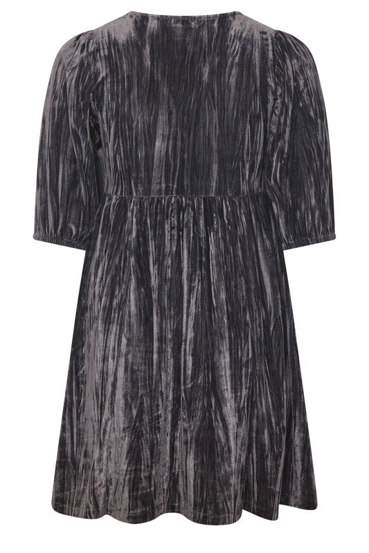 grey velour dress YOURS Plus Size Brown Crushed Tea Puff sleeves