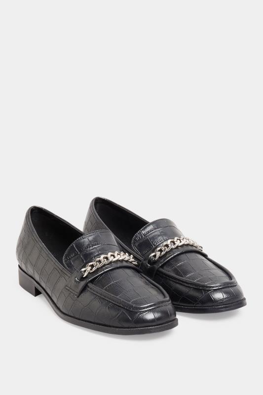 LTS Black Croc Chain Detail Loafers In Standard Fit | Long Tall Sally  2