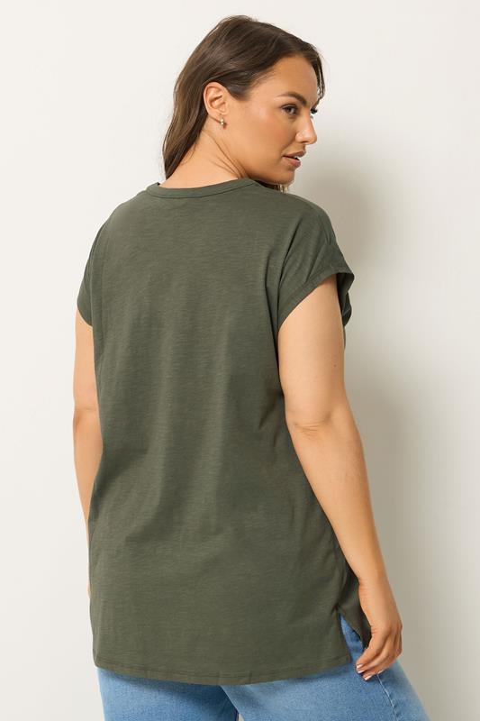 YOURS Plus Size Khaki Green Animal Stud Pocket T-Shirt | Yours Clothing 2
