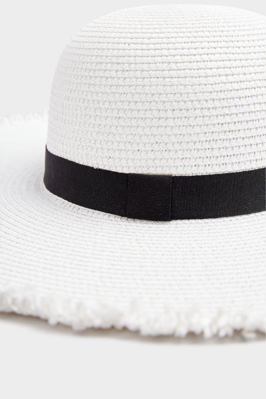 White Frayed Edge Straw Hat 5