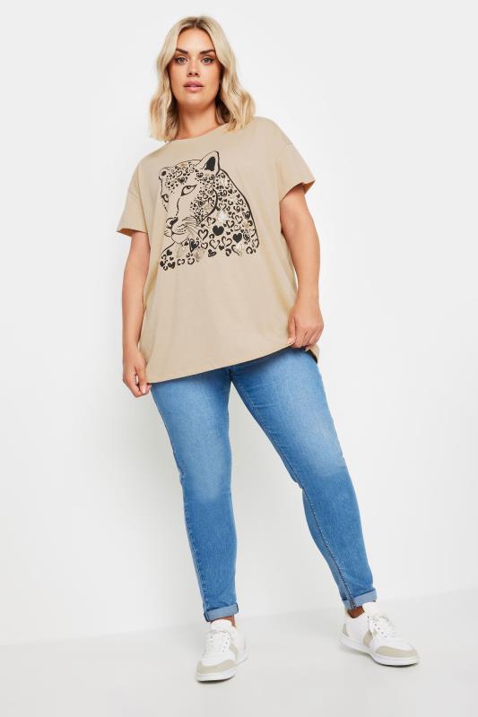 YOURS Plus Size Natural Brown Leopard Print Sequin T-Shirt | Yours Clothing  2