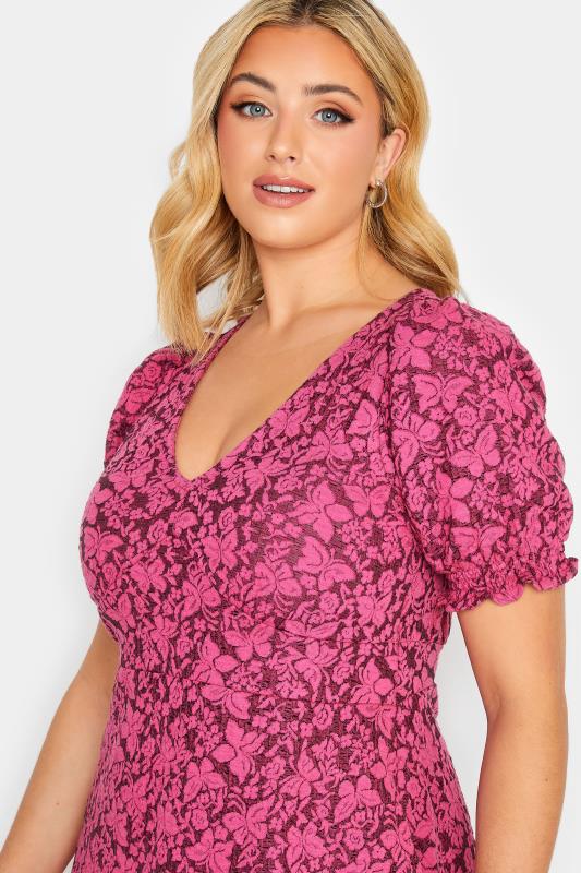 Curve Dark Pink Floral Midi Dress | Yours Clothing  4