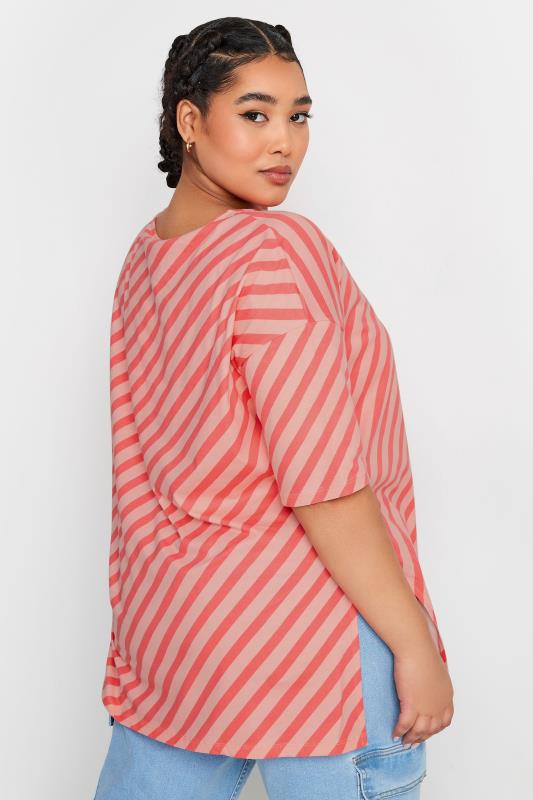 YOURS Plus Size Pink Stripe Print Oversized Top | Yours Clothing 3