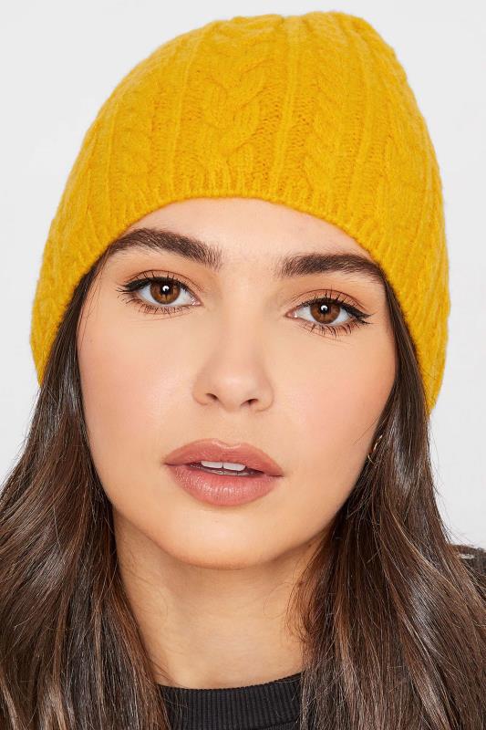 Plus Size  Yours Mustard Yellow Cable Beanie Hat
