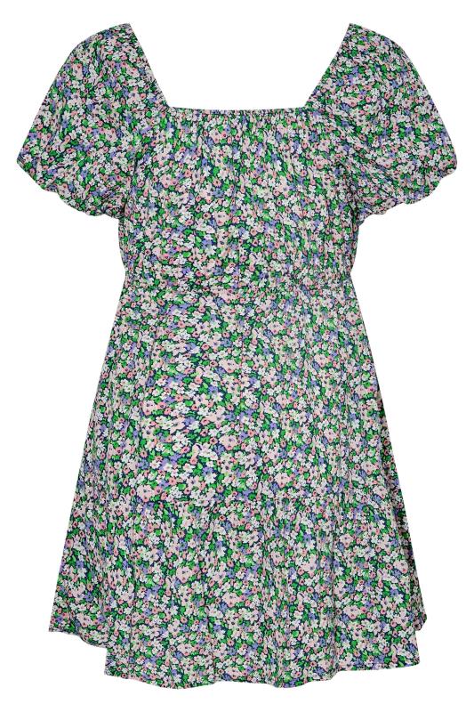 Curve Green Floral Puff Sleeve Button Tunic Top_Y.jpg
